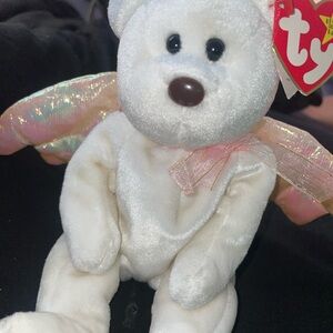 Ty Beanie Babies Halo The Angel Bear W/ Brown Nose